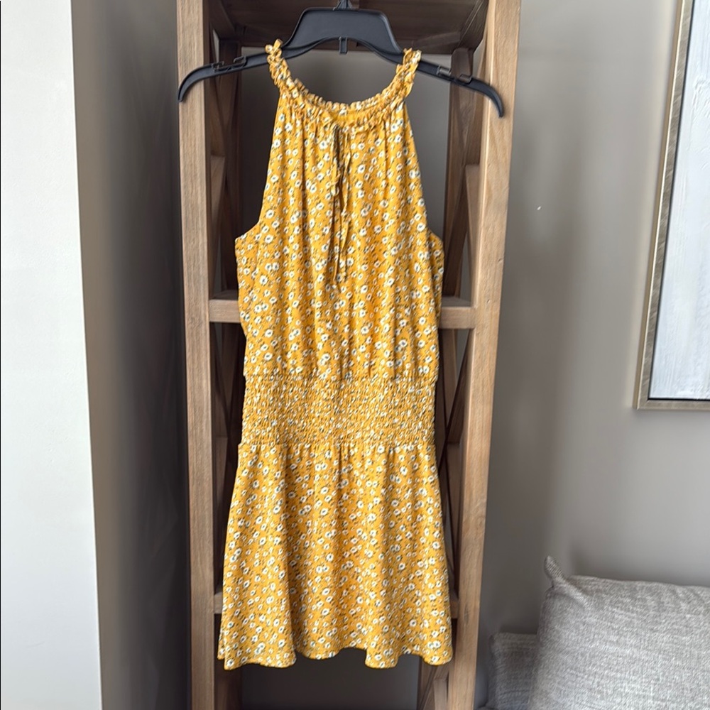 Yellow Floral Halter Dress